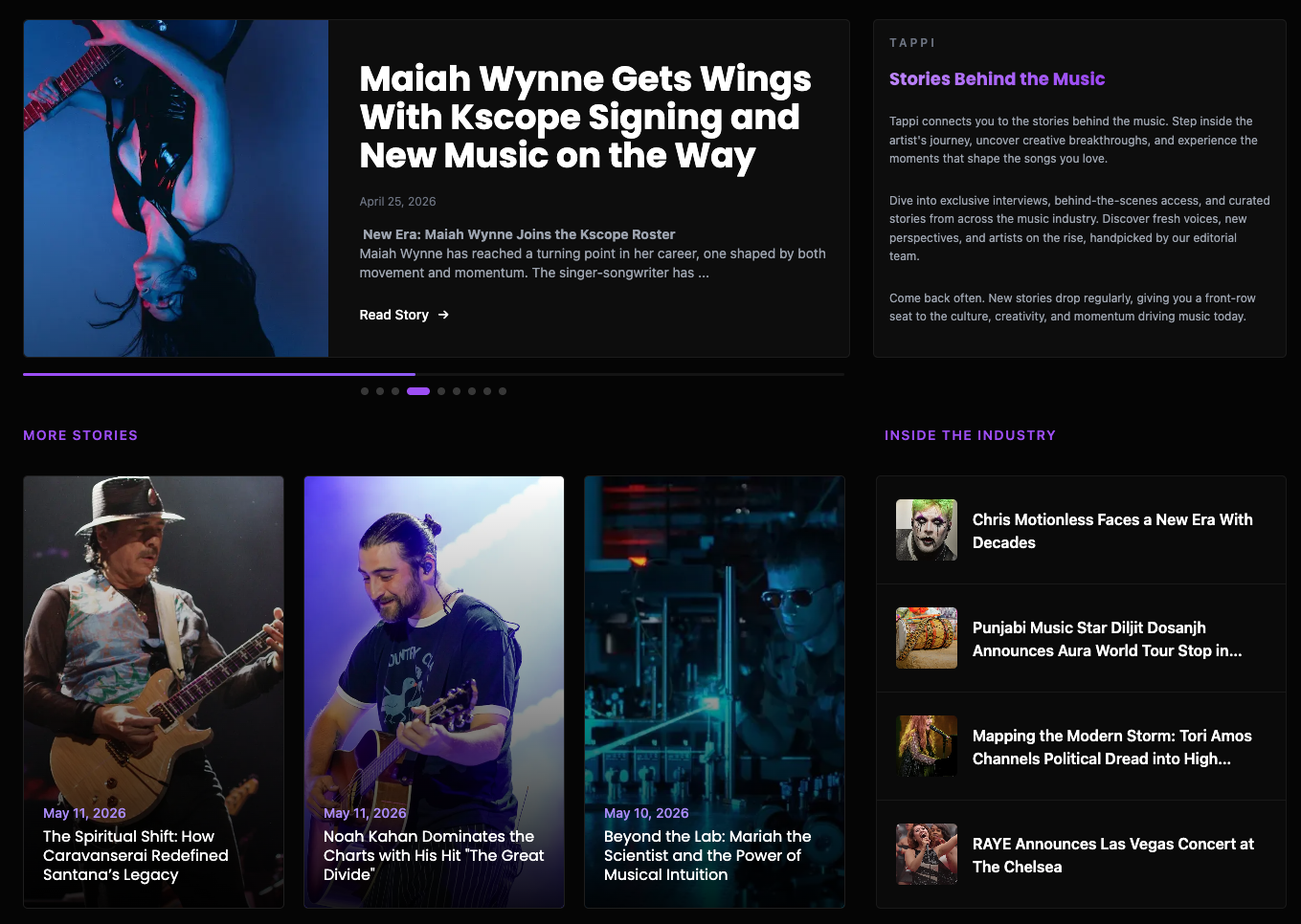 Tappi Stories magazine-style reader overview